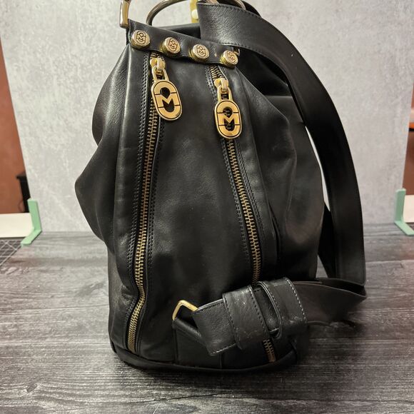 MARINO ORLANDI BLACK embossed, Italian Leather Shoulder Bag- Handbag- Sling - Picture 3 of 12